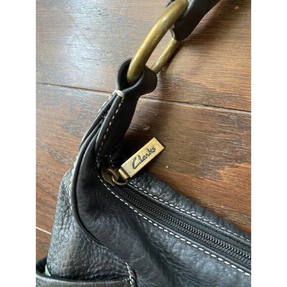 Clarks Leather Purse Pebbled Handbag Black Sling Woven Braided Bag Hobo Y2k - Picture 8 of 13